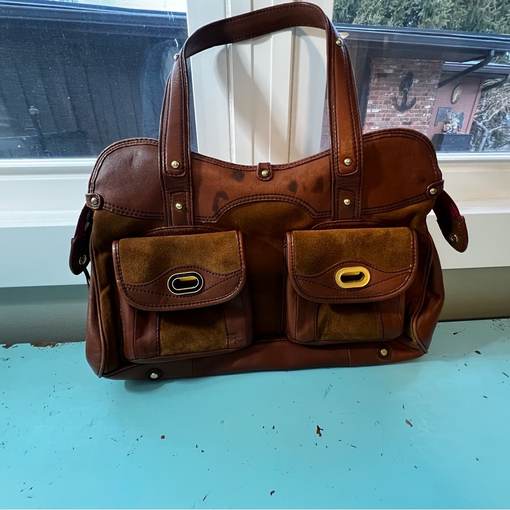Vintage ! BillyBoo Leather & Suede Tote Bag in Chestnut Brown - Picture 10 of 12